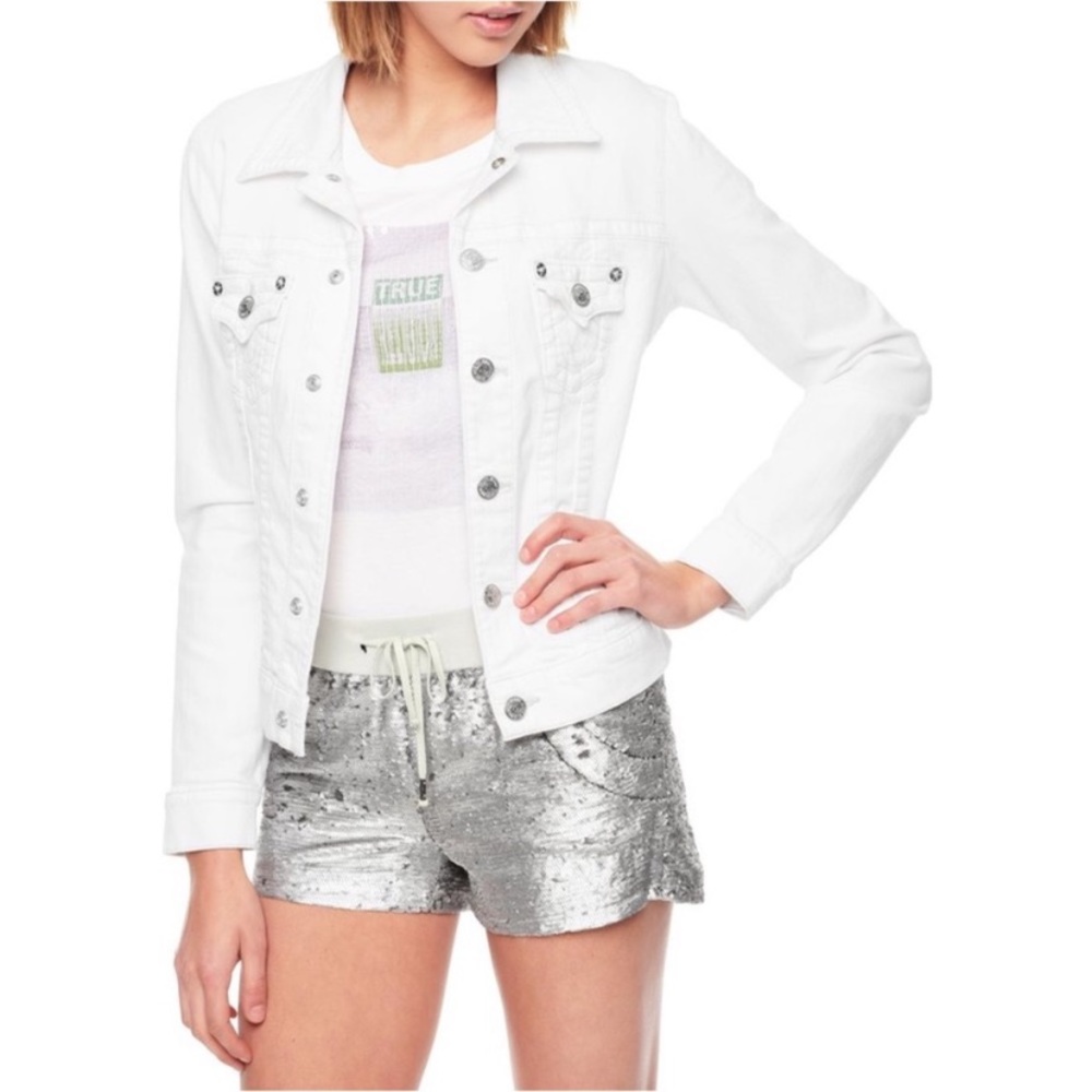 New! True Religion White Trucker Denim Jacket